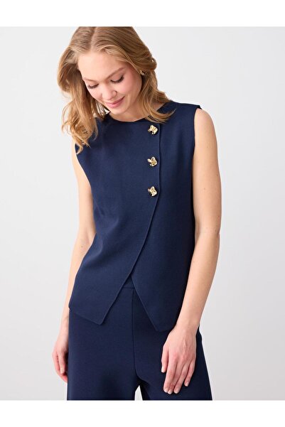 Jimmy Key Vestă tricotată cu nasturi, albastru marin