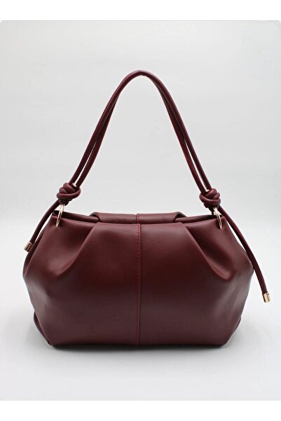 RumyaCollection حقيبة كتف نسائية برباط باللون الأحمر الداكن