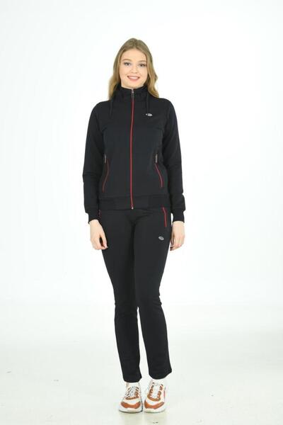 FM 201804 Women's Cotton Hooded Relaxed Fit Front Zipper Tracksuit Set