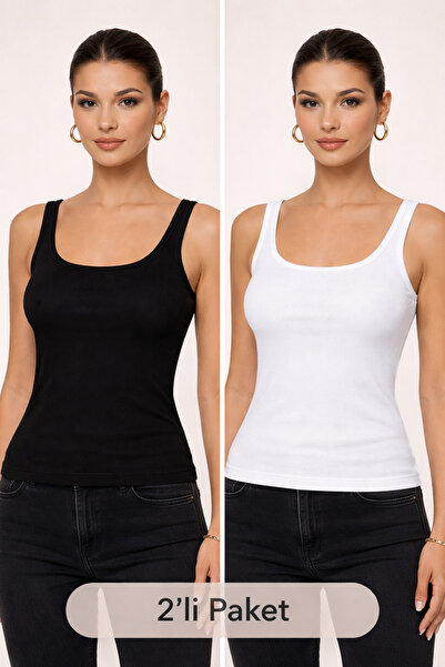 buğlem collection Women's Kurtarıcı Basic 2-Pack Fit Ribbed Undershirt 100% C...