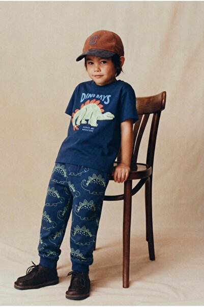 Magu Erkek Çocuk Pamuklu Lacivert Dinozor Baskılı T-Shirt ve Eşofman Altı 2'l...