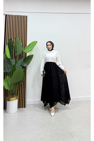 BURCU TESETTÜR Fusta Hijab din țesătură de tul flocat cu talie elastică-1501