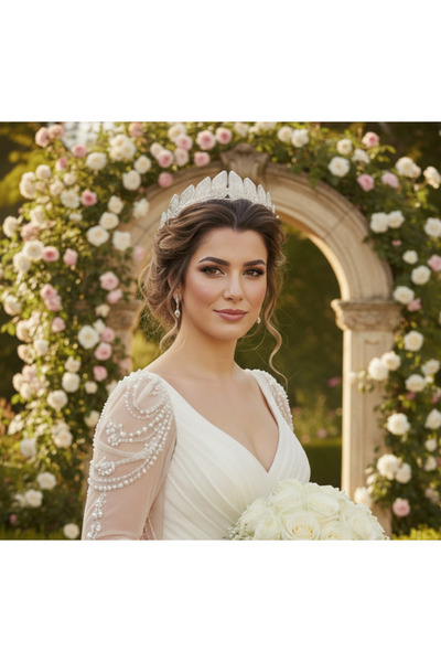 Handmade Νυφικό στέμμα μοντέλου Έλενης, Νυφικό αξεσουάρ Έλενης με πέρλες, Ελλ...