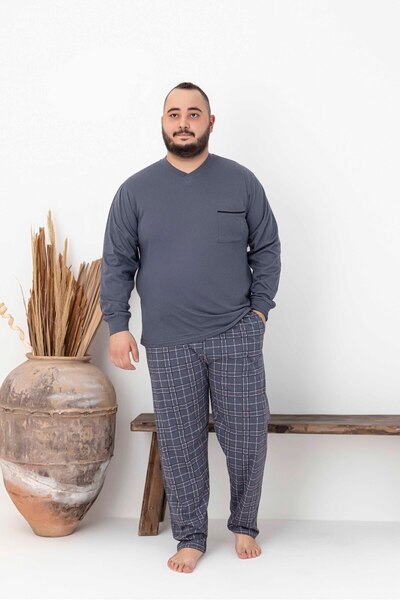 Tarık Set de pijamale pentru bărbați, în carouri și cu model pătrat, cu mânec...