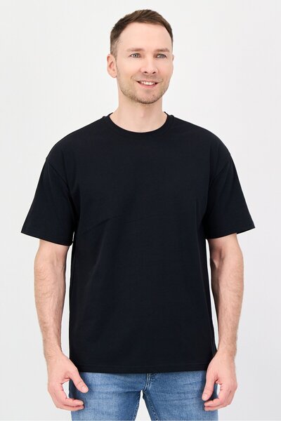 Fudo Men Crew Neck Short Sleeve Graphic Print T-Shirt, Black