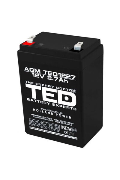TED Electric AGM VRLA battery 12V 2.7A dimensions 70mm x 47mm x h 98mm F1 TED...