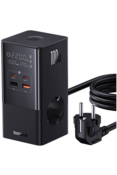 Baseus PowerCombo Tower 2AC+2USB+2Type-C 100W 1.5 m Black