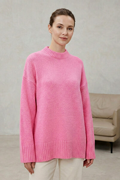 Kirazgym Γυναικεία φούστα με λαιμόκοψη ποδηλάτου, ριμπ πλεκτό πουλόβερ - ροζ