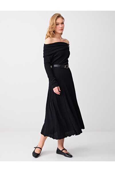 Jimmy Key Black Relaxed Fit Regular Waist Midi Knitted Skirt
