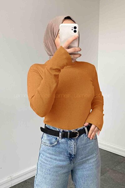 lamelif Turtleneck Ribbed Body Camel