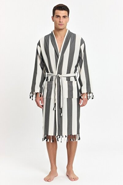 Mulberry Men's Striped Peshtemal Bathrobe 100% Cotton Beach Bathrobe