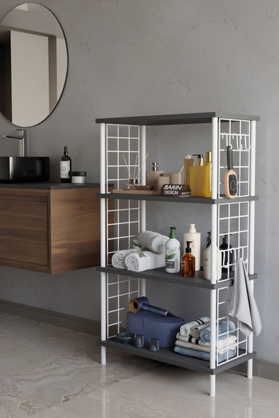 BARIN DESIGN 4 Katlı Çevir Kur Beyaz Metal Telli Banyo Rafı |Çok Amaçlı Düzen...
