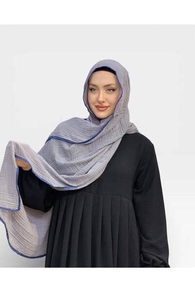 levamor eşarp şal LEVAMOR Müslin Biye Detaylı Kaymaz Dokulu Büyük Boy Şal Gri...