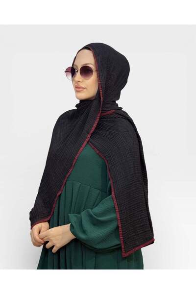 levamor eşarp şal LEVAMOR Müslin Biye Detaylı Kaymaz Dokulu Büyük Boy Şal Siy...