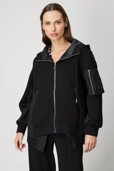 On Fashion Women's Hooded Zippered Black Coat 60704