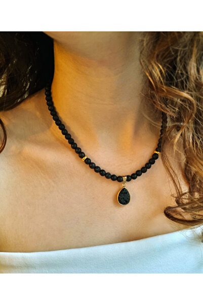 NEMOR STUDIO Lava Stone Natural Stone Necklace |   Damla Detail |   Natural B...