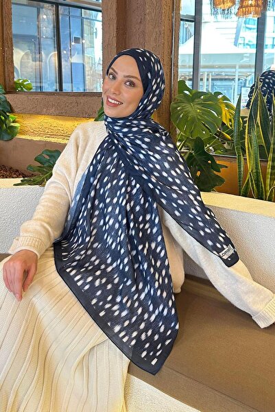 lamelif Ceylan Desen Soft Şal Lacivert