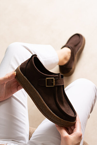 guijarro Women's Genuine Suede Moccasin Shoes with Metal Buckle Detail and Th...