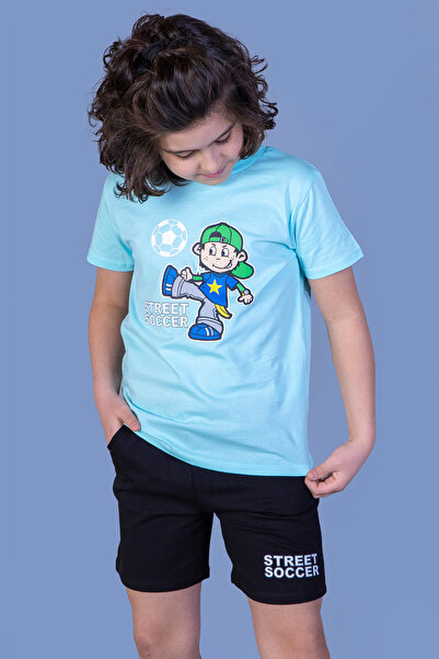 Toontoy Boys' 2-Piece Set: Printed Crew Neck T-Shirt & Elastic Waist Pocket S...