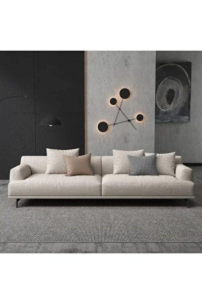 homejoyz Three-Seater Linen Sofa - Swedish Wood - Beige - 210 x 95 x 73 cm