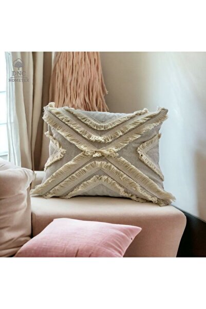DNC home tekstil Husă de pernă pătrată din in brut cu ciucuri (43x43)