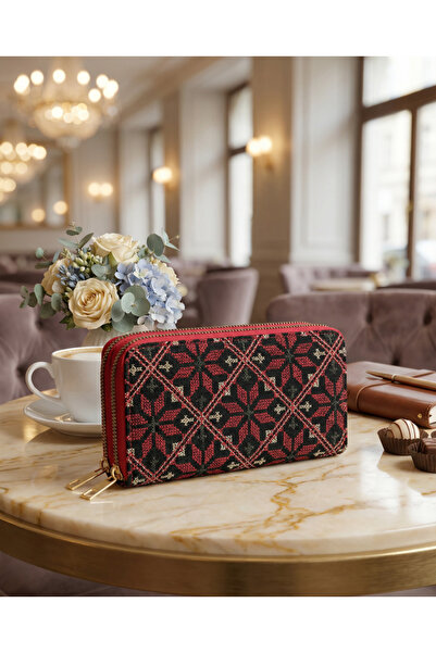 Zaytoon Palestinian traditional colorful red embroidered double zipper women'...