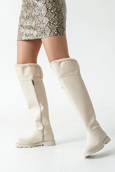 MARSEDO Women's Over-The-Knee Non-Slip Sole Zippered Fur Detailed Boots Livia...