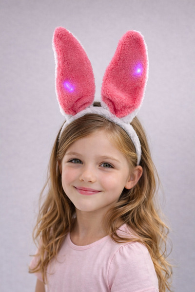 PARTİPORT تاج أذن أرنب من القطيفة مع إضاءة LED