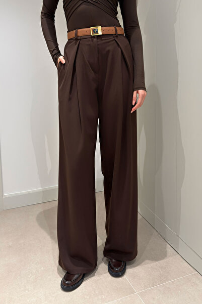 MAGARDE A Pile High Waist Palazzo Trousers - Brown