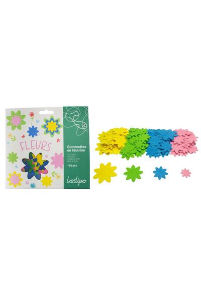 Loolipo Set de 150 de flori colorate din fetru autoadeziv - 2,5 - 7 cm