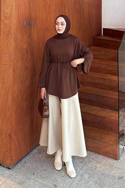 lamelif Світшот з розрізом, коричневий