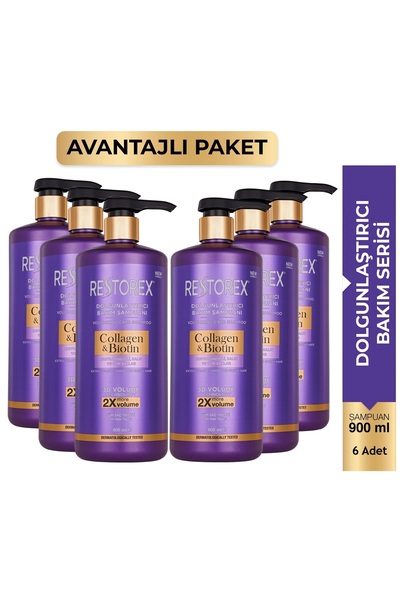 Restorex Collagen&Biotin Şampuan 900 Ml 6 Adet Hacim ve Güçlendirme