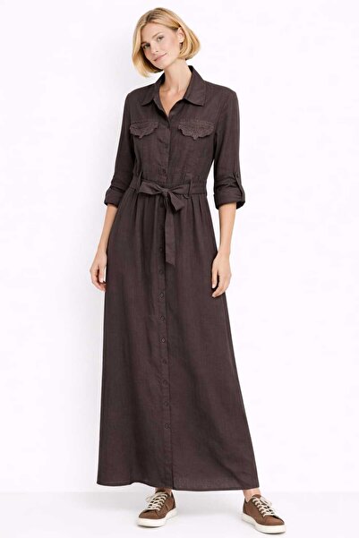 EGZOTİK ASORTİK Belted Pocket Cover Embroidered Detailed Shirt Dress