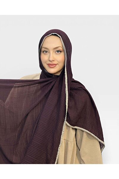 levamor eşarp şal LEVAMOR Müslin Biye Detaylı Kaymaz Dokulu Büyük Boy Şal Mür...