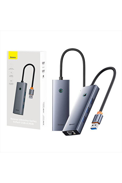 Baseus UltraJoy Seria Lite cu 4 porturi USB-C la USB 3.0*3+RJ45*1+USB-C 5V Gri