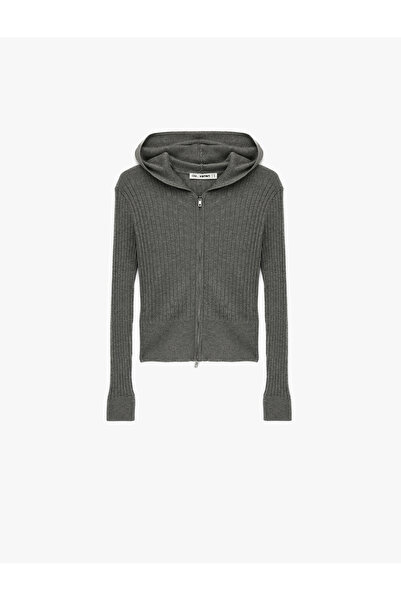 Koton Zippered Hooded Long Sleeve Slim Fit Viscose Cardigan