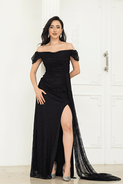 BEYBOS Rochie de seara din dantela cu decolteu tip guler - NEGRU