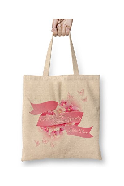 Toyaso 8 March International Women's Day 01 White Cloth Bag Long Handle Shopp...