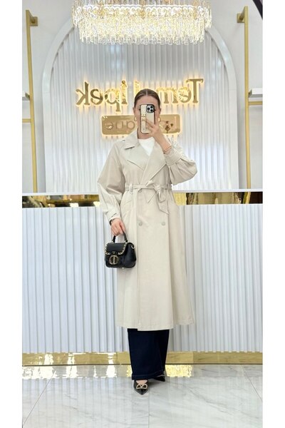 Kayra Bilekleri Apoletli Uzun Trençkot