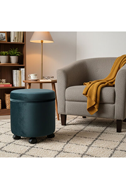 Ratemo Mobilya Tekerlekli Puf Tabure Siyah/Antrasit Gri – 35x40 cm-Çok Amaçlı...