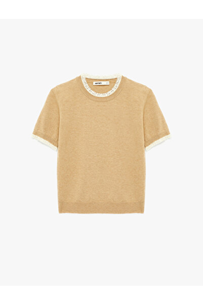 Koton Pulover din tricotaj cu mânecă scurtă, amestec de lână de oaie, cu deta...