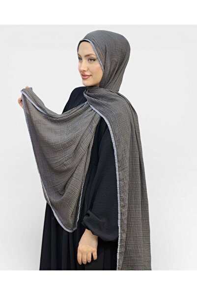 levamor eşarp şal LEVAMOR Müslin Biye Detaylı Kaymaz Dokulu Büyük Boy Şal Füm...