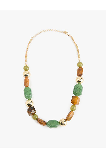 Koton Çelik Karışımlı Çok Renkli Boncuklu Kolye