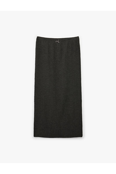 Koton Bürümcük Fabric Slim Fit Midi Skirt with Bow Detail