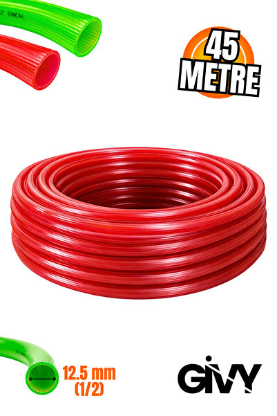 GİVY Silikonlu Hortum PVC 1/2″ Çizgili Hortum 45 Metre | Esnek Bahçe ve Sulam...