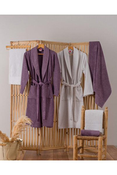 Talis Camilla Purple-Grey Bathrobe and Towel Set (100% Cotton)
