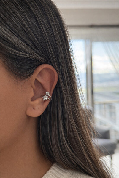 Owentis Silver İkili Görünümlü Zarif Yıldızlı Earcuff Kıkırdak Küpe -kararma ...