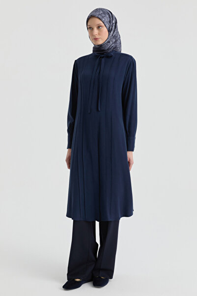 Tuğba Yaka Bağcık Detaylı Tunik - Lacivert