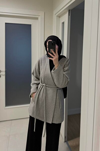 Merve Gültekin Herringbone Kaşe Ceket Gri