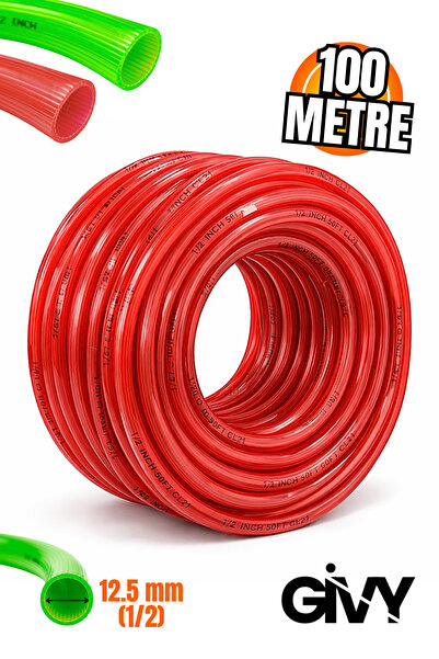 GİVY Silikonlu Hortum PVC 1/2″ Çizgili Hortum 100 Metre | Esnek Bahçe ve Sula...